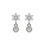 14k white gold natural round cut diamond flower shape dangling earrings
