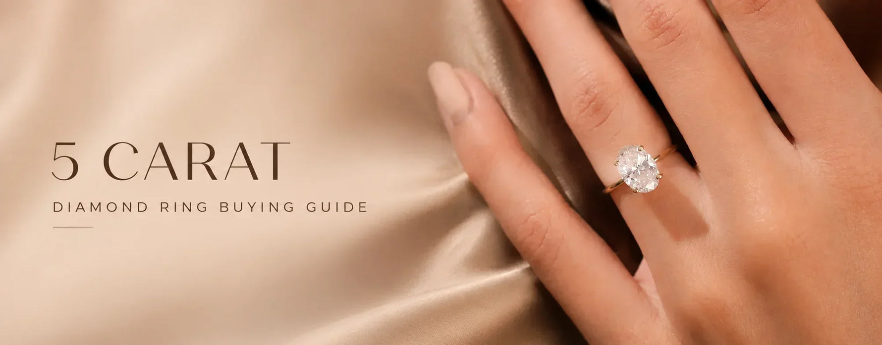 Lifestyle photograph of woman wearing an oval cut 5 carat diamond ring