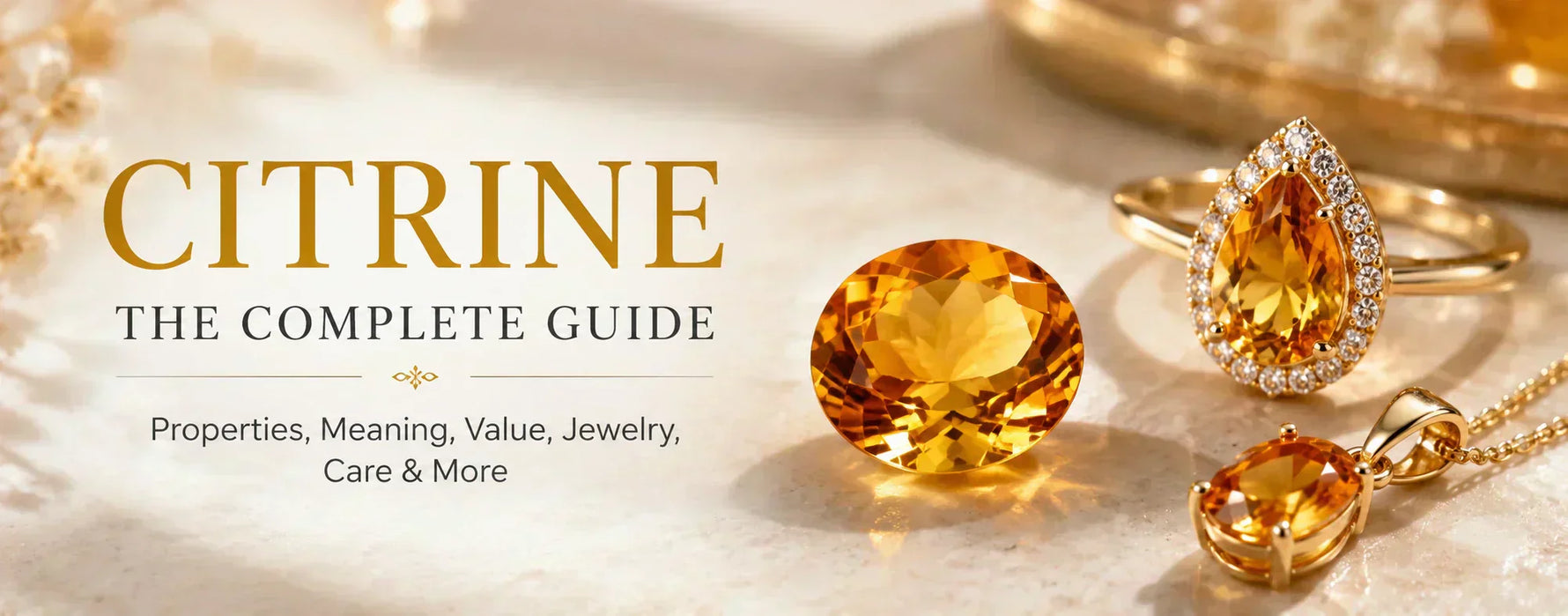Natural citrine gemstone displaying warm golden-yellow color with sparkling facets, featured as the November birthstone.