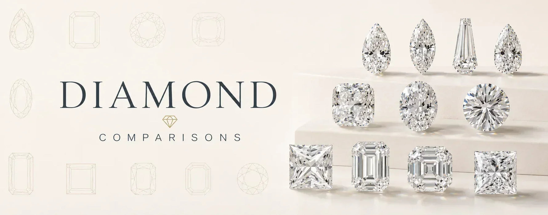 10 shapes of diamonds, text is "Diamond Comparisons"