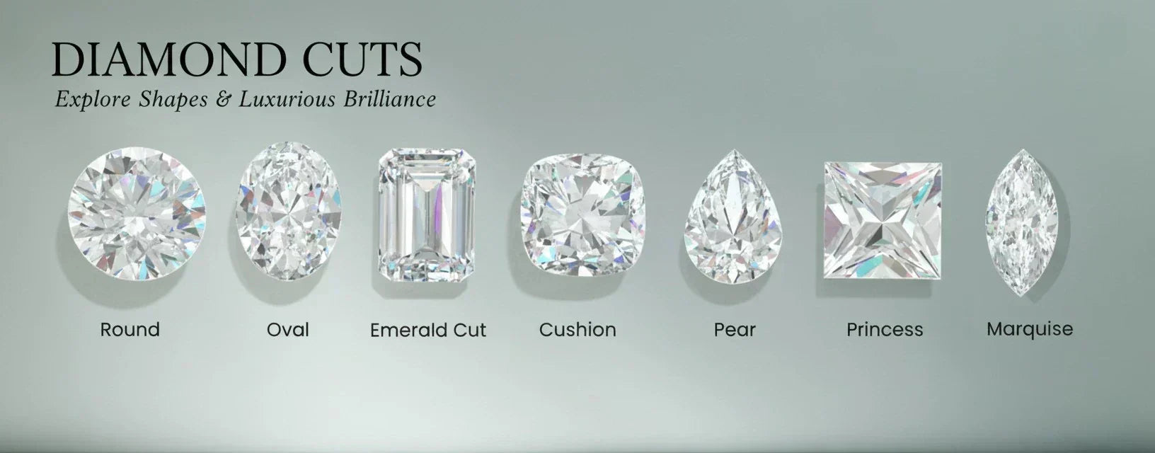 Diamond cuts, Round, oval, emerald, cushion, pear, princess, marquise