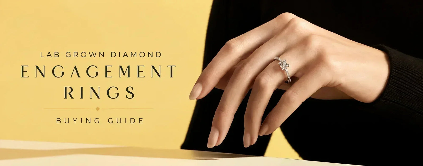 Lab-grown diamond engagement ring on hand for a lab-grown diamond engagement ring buying guide