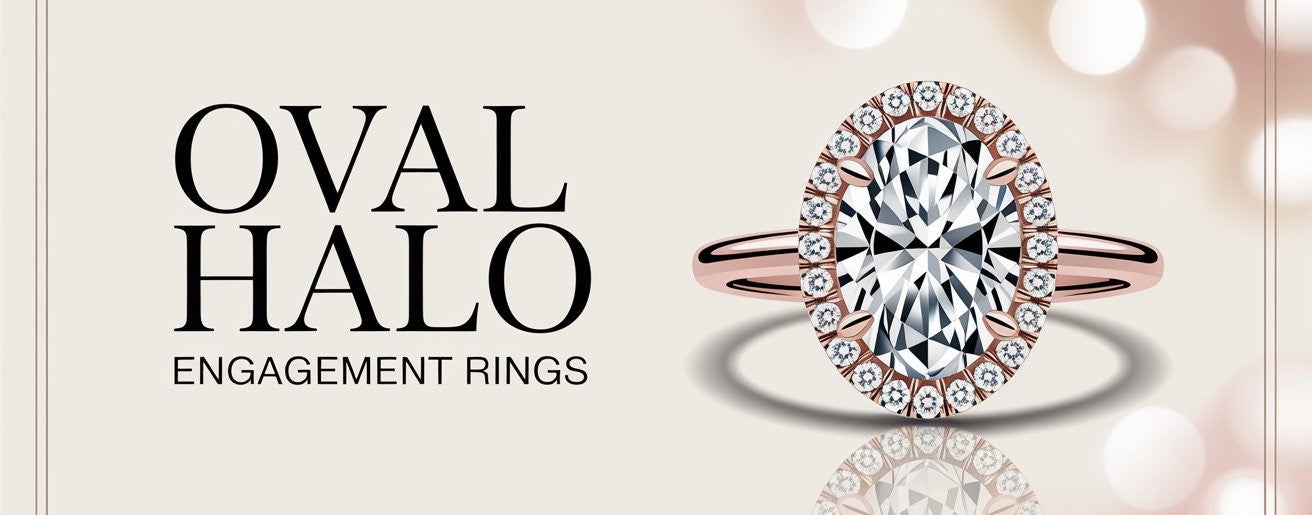 High quality Image showing Oval Halo Engagement Ring with clean minimal pink background