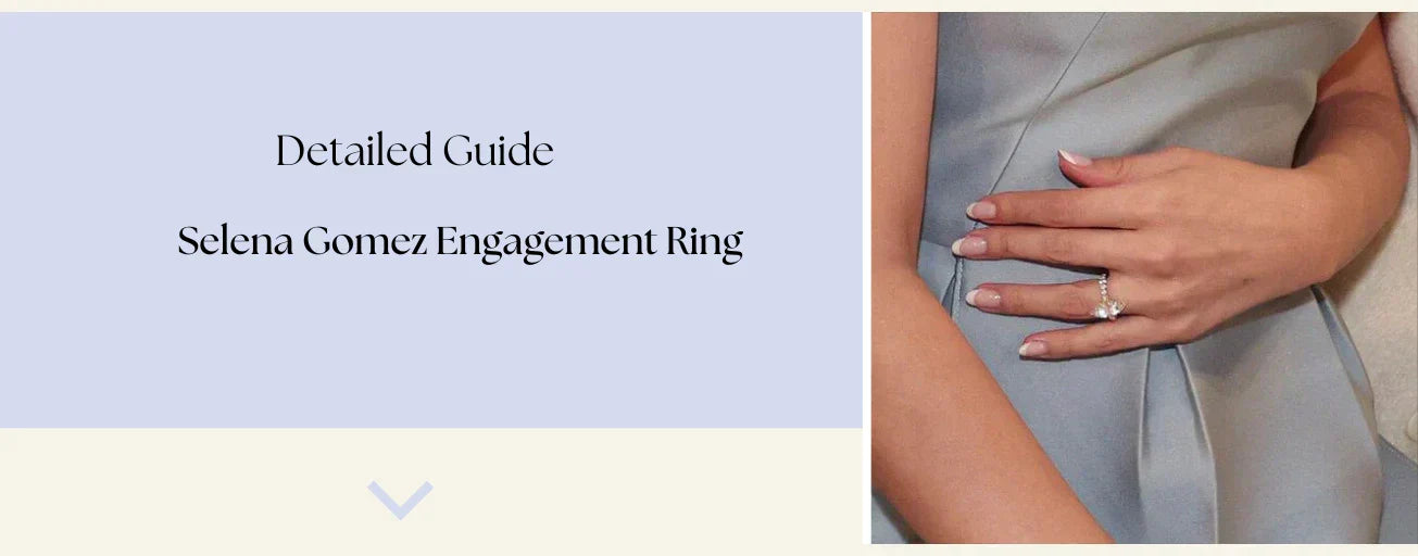 Selena Gomez engagement ring — six carat marquise cut diamond on yellow gold eternity band by Abril Barret
