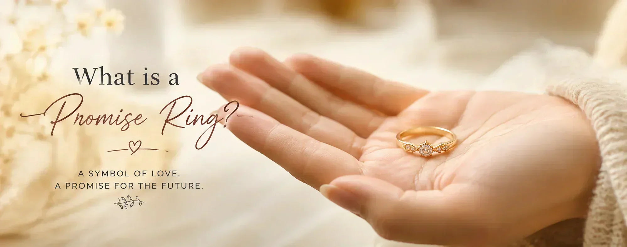 What is a promise ring? Delicate gold promise ring resting on an open palm, symbolizing love and commitment.