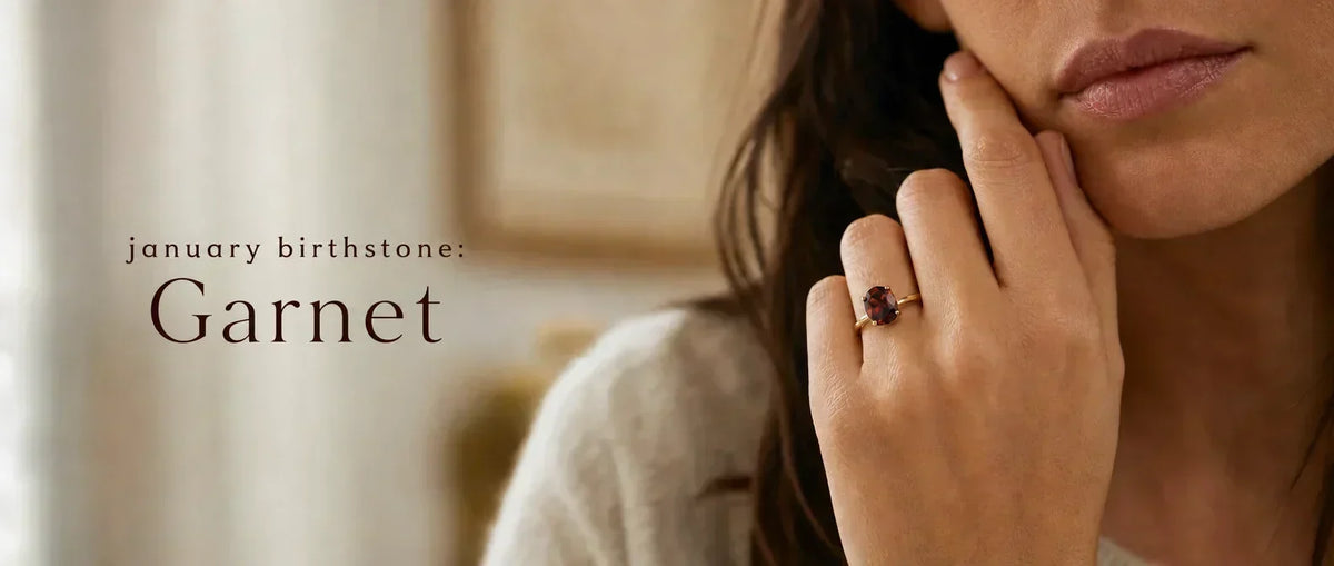 Garnet January birthstone jewelry featuring a deep red garnet gemstone