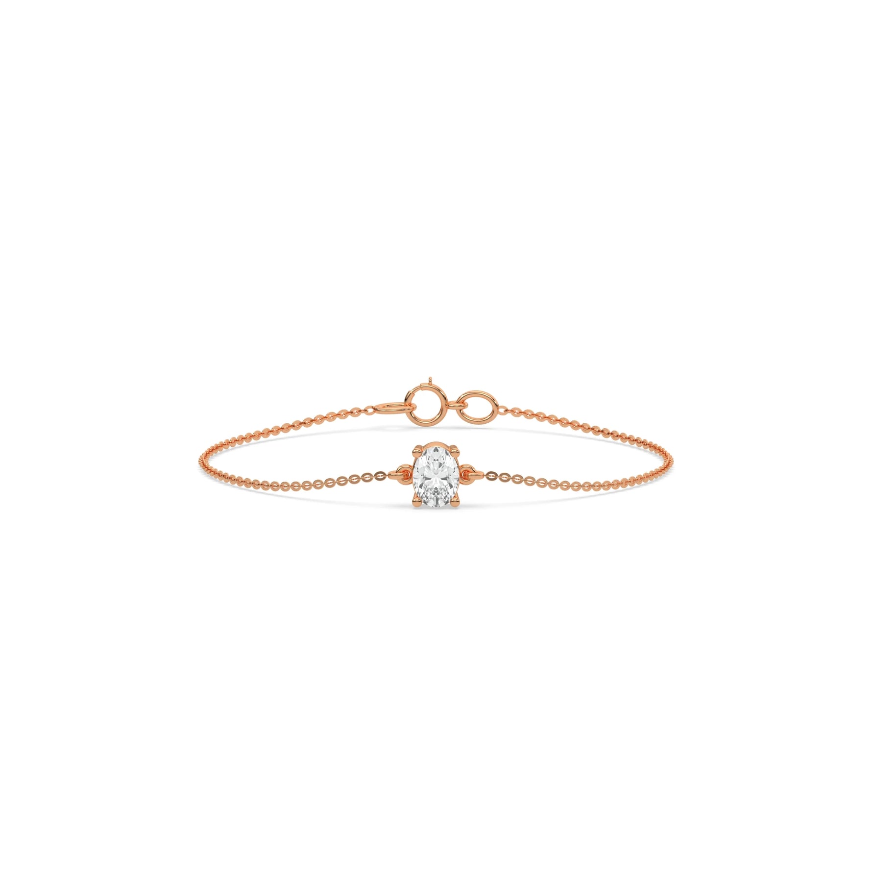 14K Rose Gold Oval Solitaire Diamond Bracelet