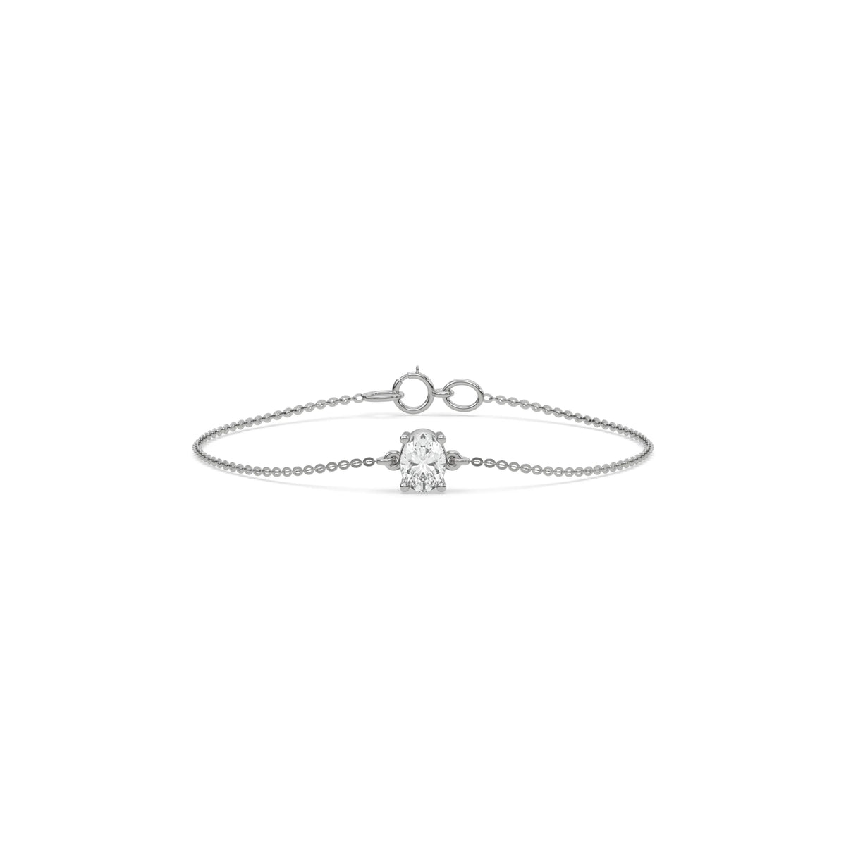 14K White Gold Oval Solitaire Diamond Bracelet
