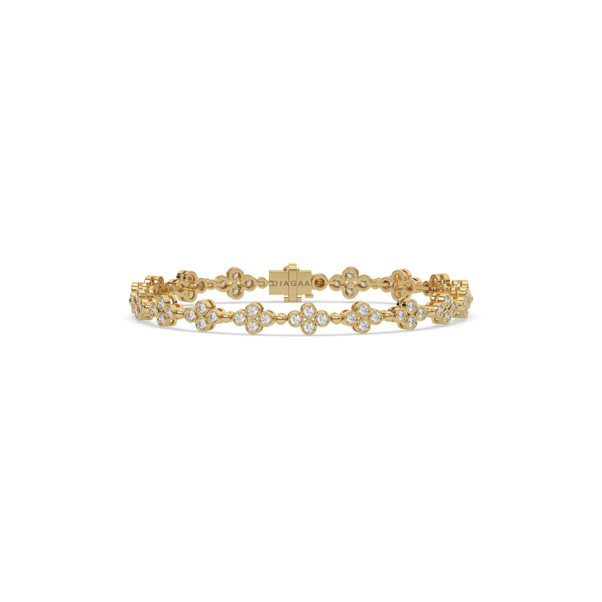 14K Yellow Gold Round Diamond Clover Tennis Bracelet