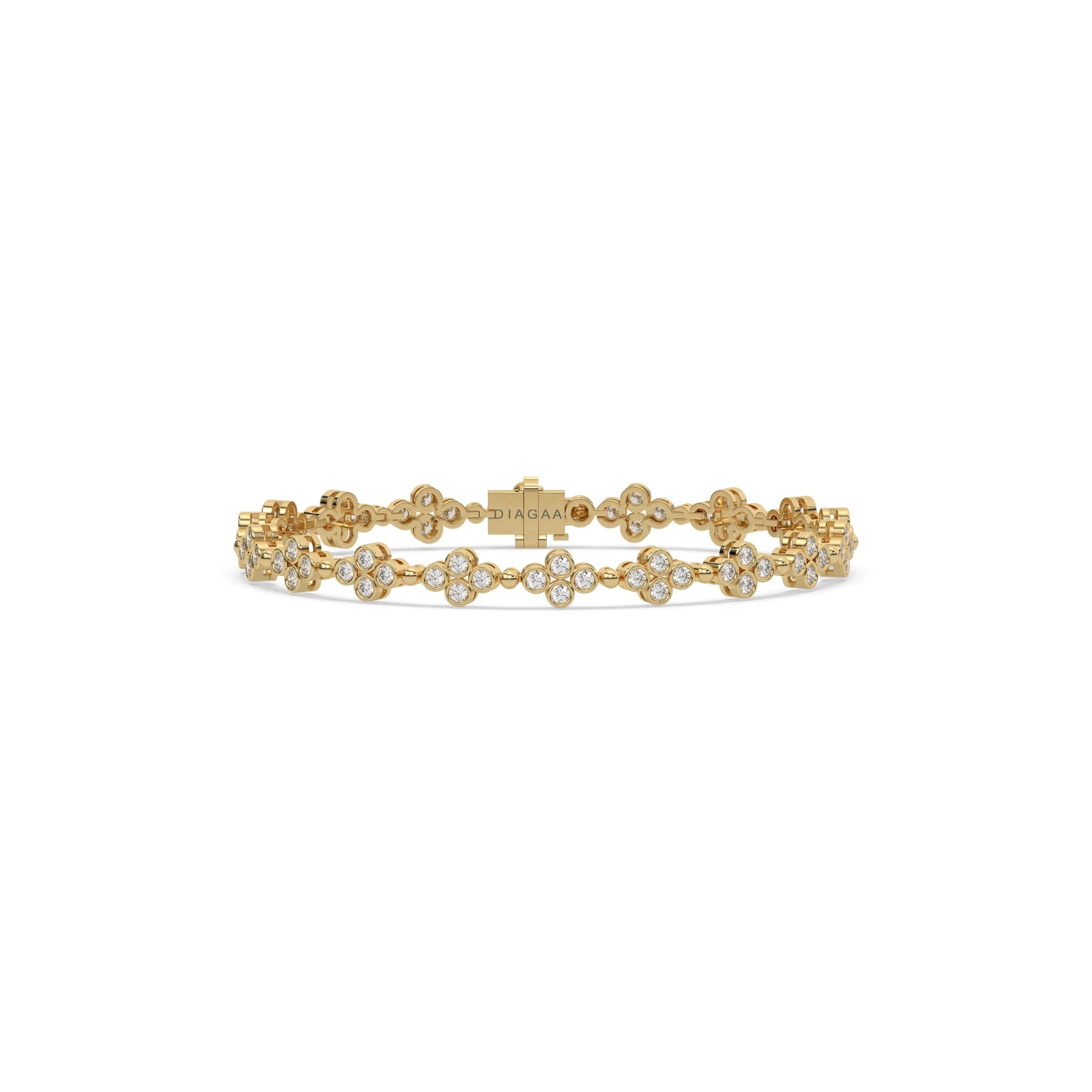14K Yellow Gold Round Diamond Clover Tennis Bracelet