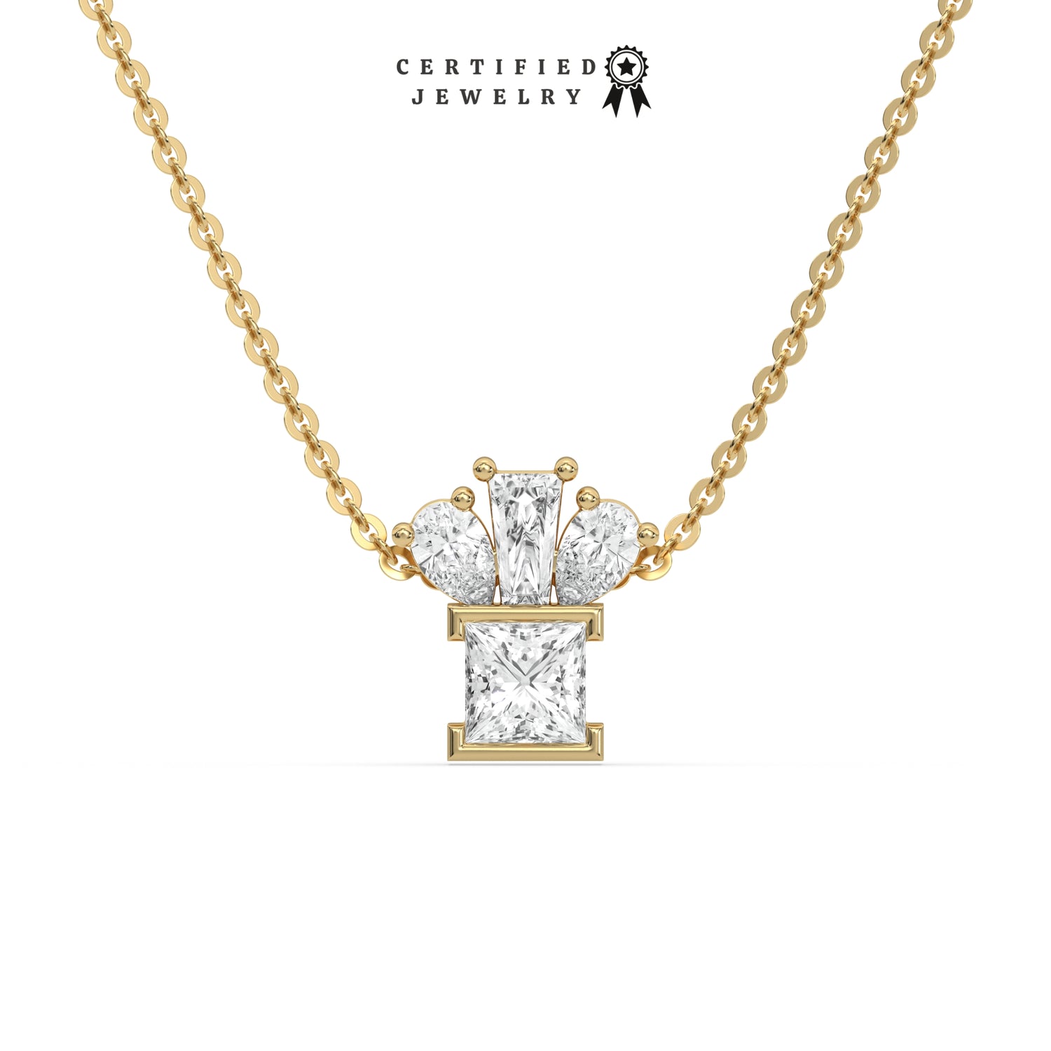 1.00 CT Natural Diamond Cluster Necklace