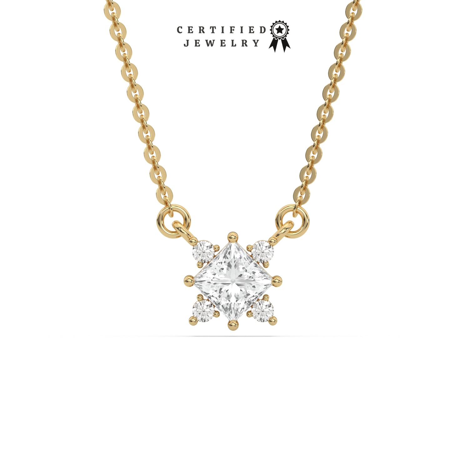 0.50 CT Natural Diamond Princess Cluster Necklace