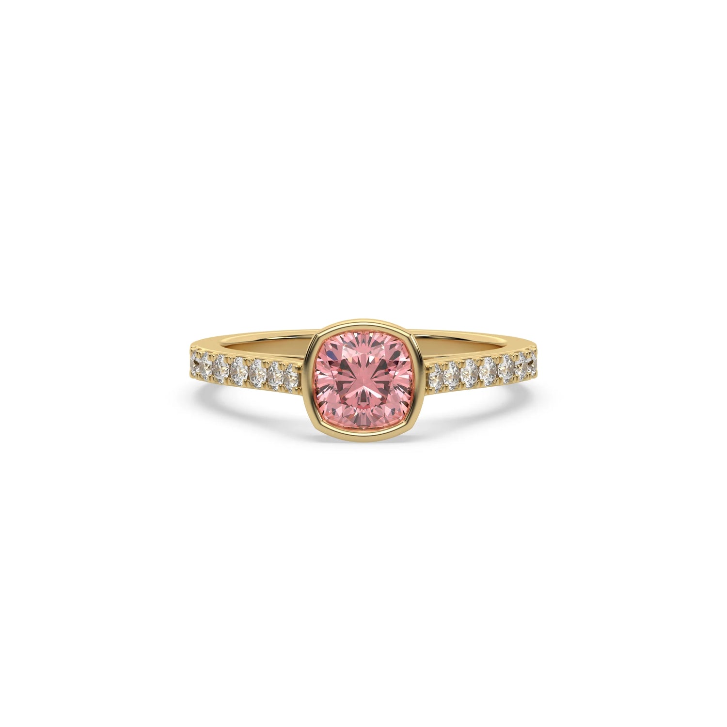 3 CT Fancy Pink Diamond Cushion Solitaire Bezel Engagement Ring