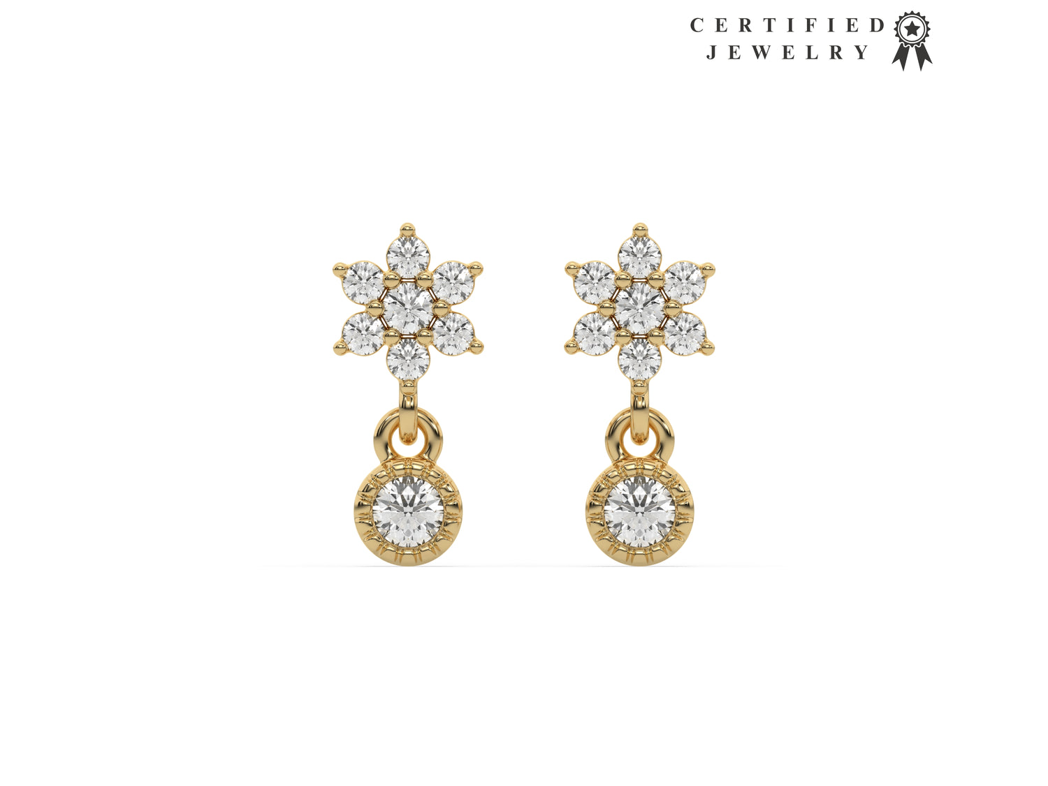 0.25 CT Natural Diamond Flower Dangling Earrings