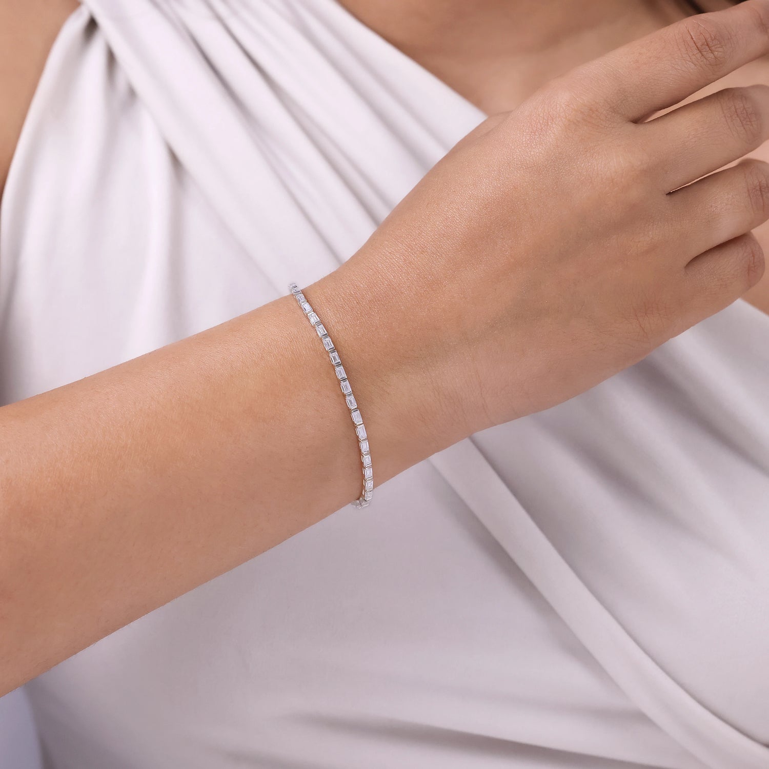 3 MM East West Baguette Lab Diamond Tennis Bracelet