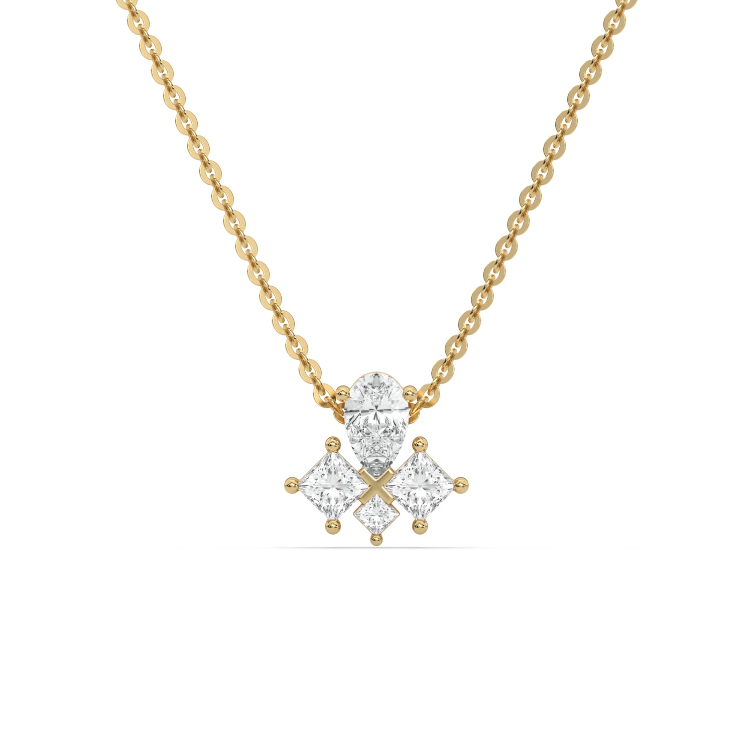 0.50 CT Natural Diamond Pear & Princess Cluster Necklace