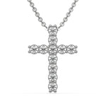 18K White Gold Round Cut Diamond Cross Pendant
