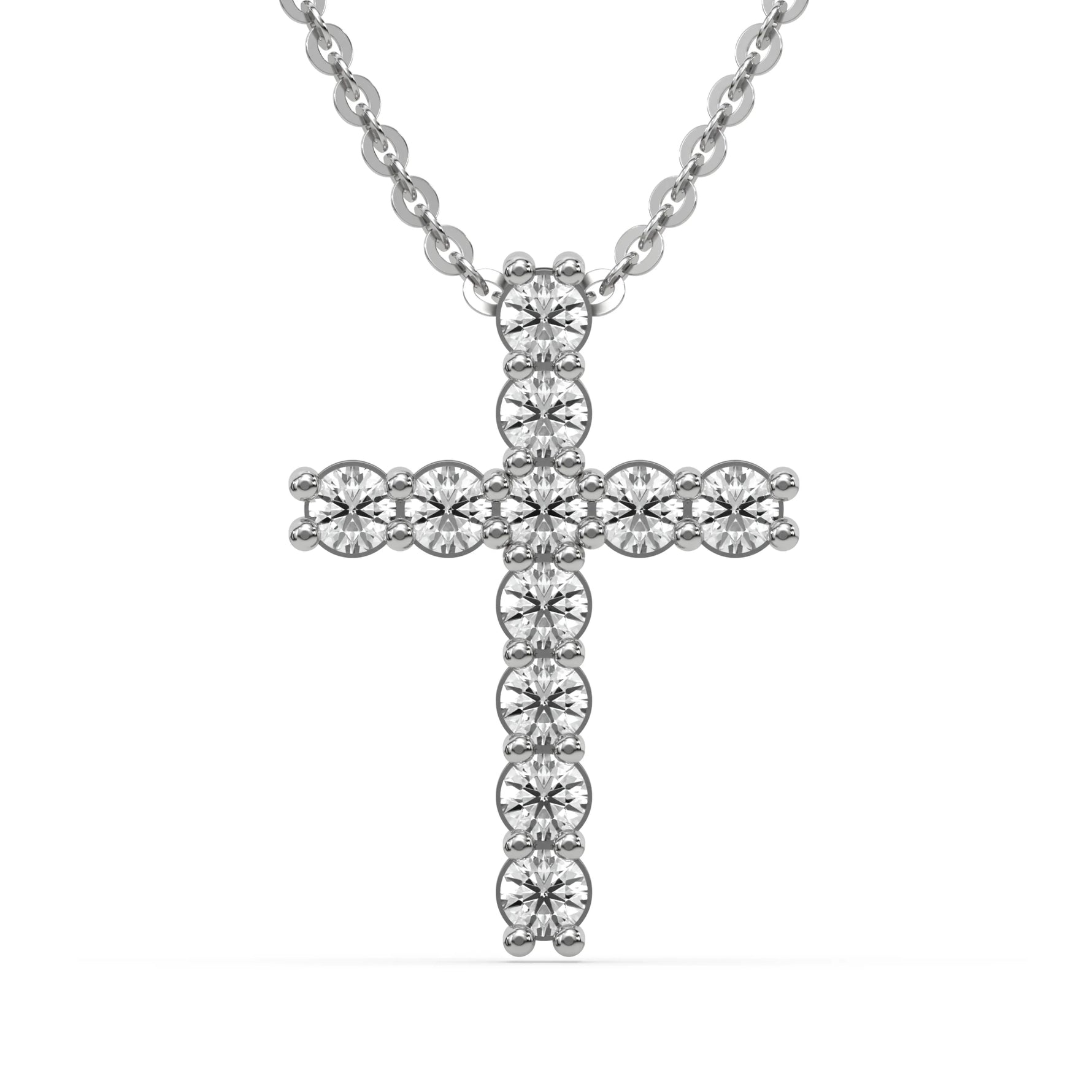 18K White Gold Round Cut Diamond Cross Pendant