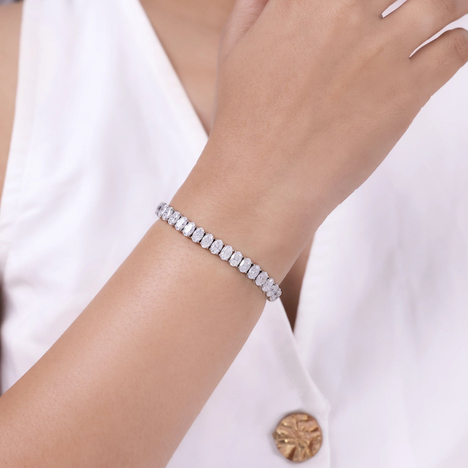 6 MM Oval Lab Grown Diamond Tennis Bracelet