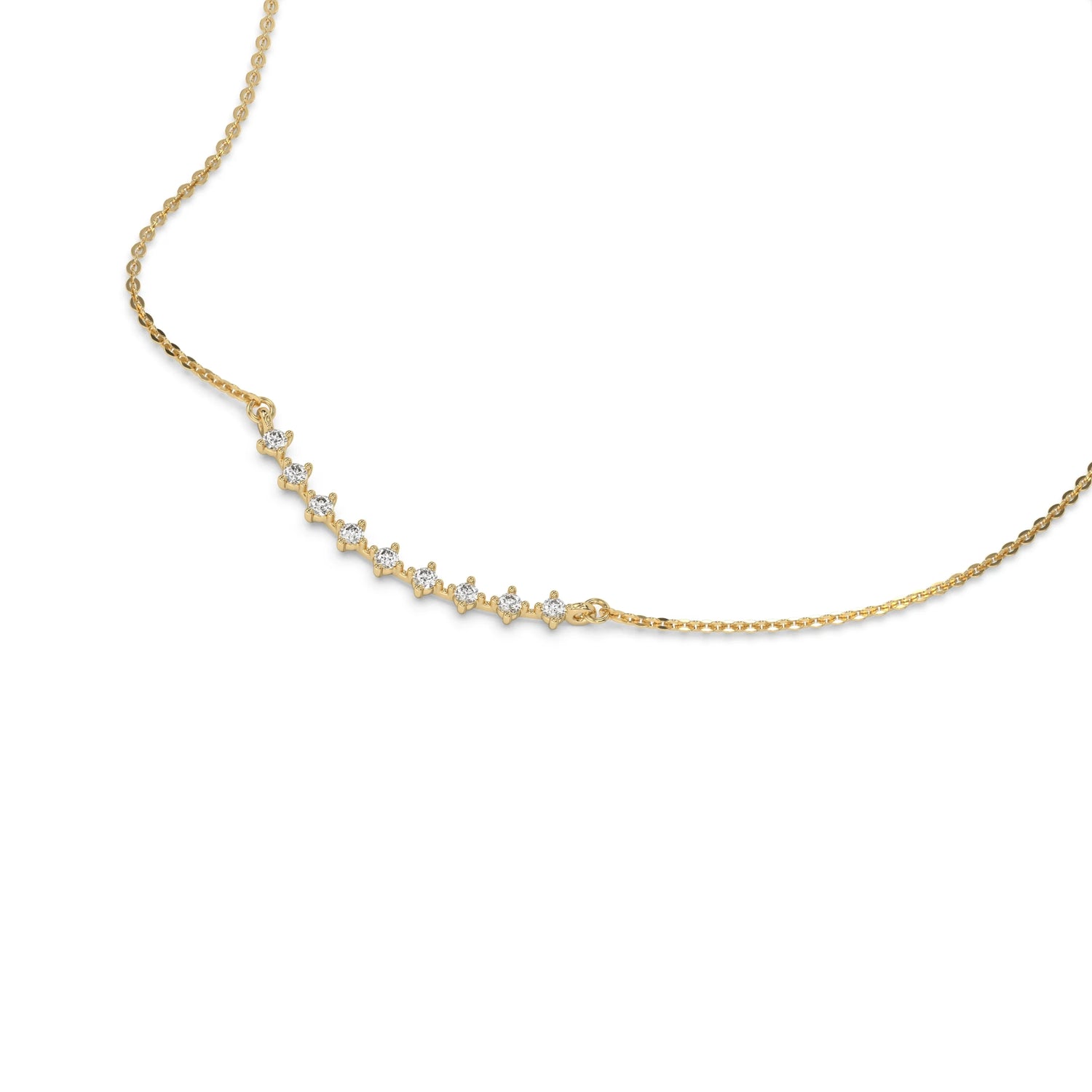 0.22 CT Natural Diamond Round Small Curved Bar Necklace