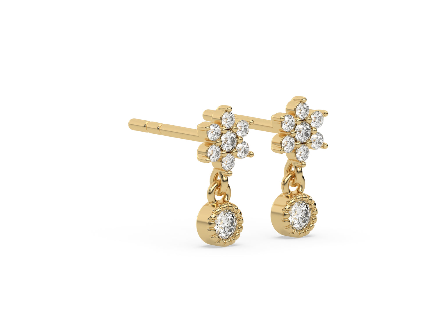 0.25 CT Lab Diamond Flower Dangling Earrings