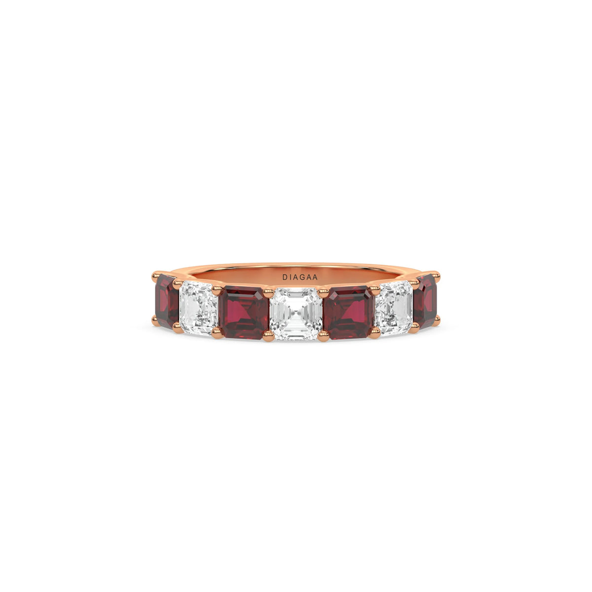 18K Rose Gold Asscher Half and Half Eternity Ring