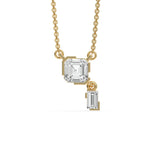 18K Yellow Gold Asscher and Baguette Diamond Drop Necklace