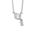 18K White Gold Asscher and Baguette Diamond Drop Necklace