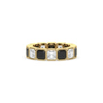 18K Yellow Gold Asscher Black And White Diamond Eternity Ring