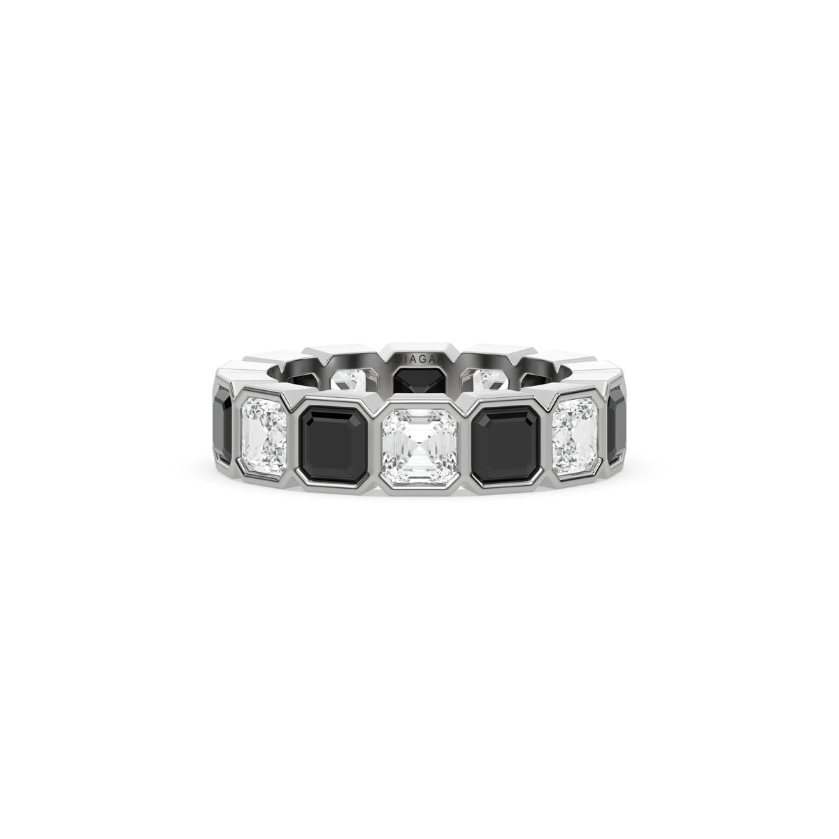 18K White Gold Asscher Black And White Diamond Eternity Ring