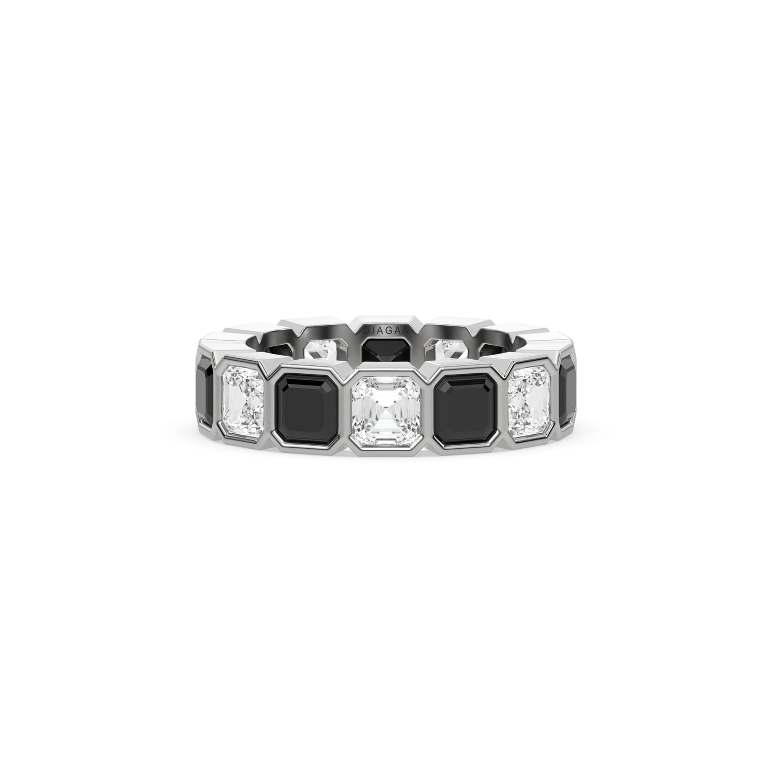 18K White Gold Asscher Black And White Diamond Eternity Ring