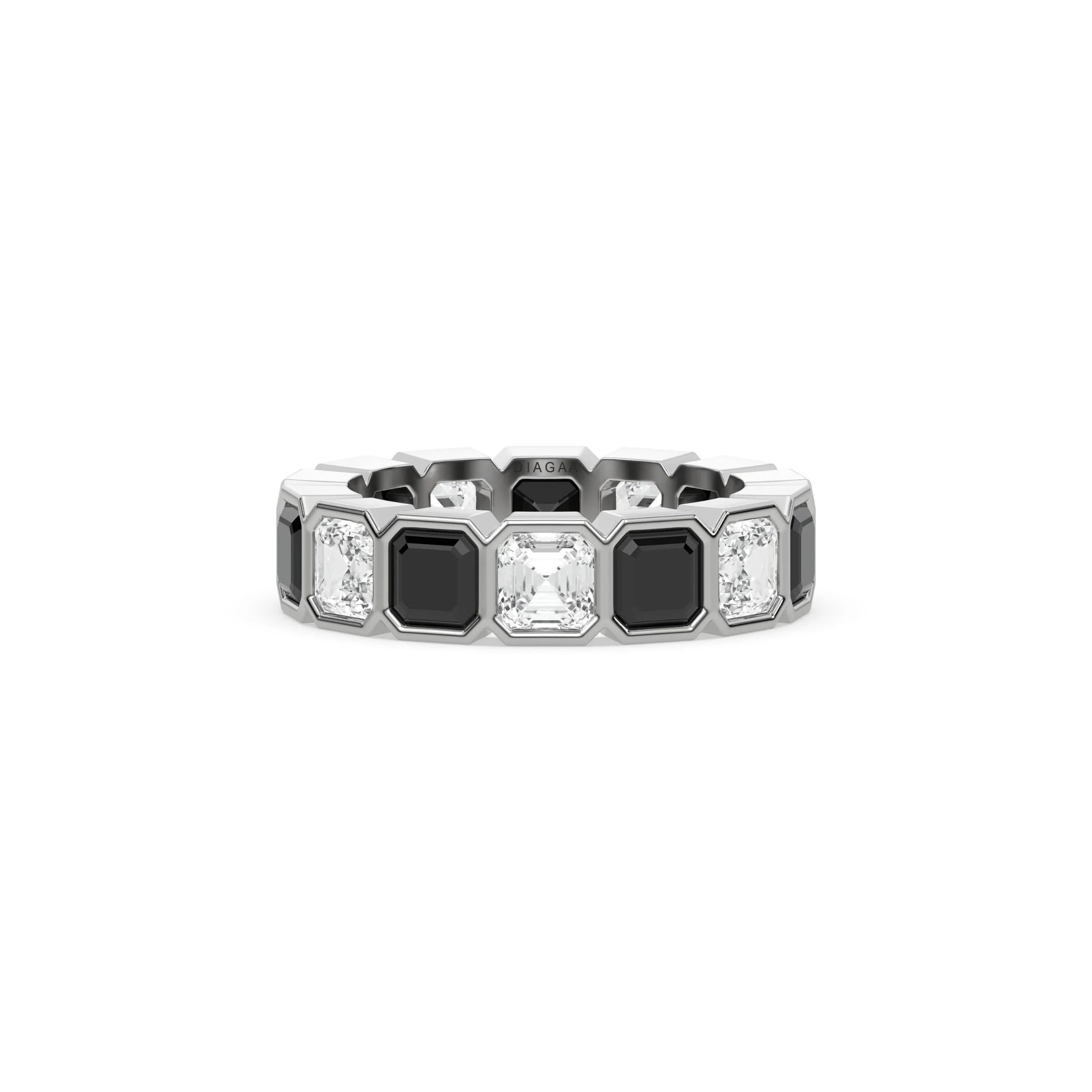 18K White Gold Asscher Black And White Diamond Eternity Ring