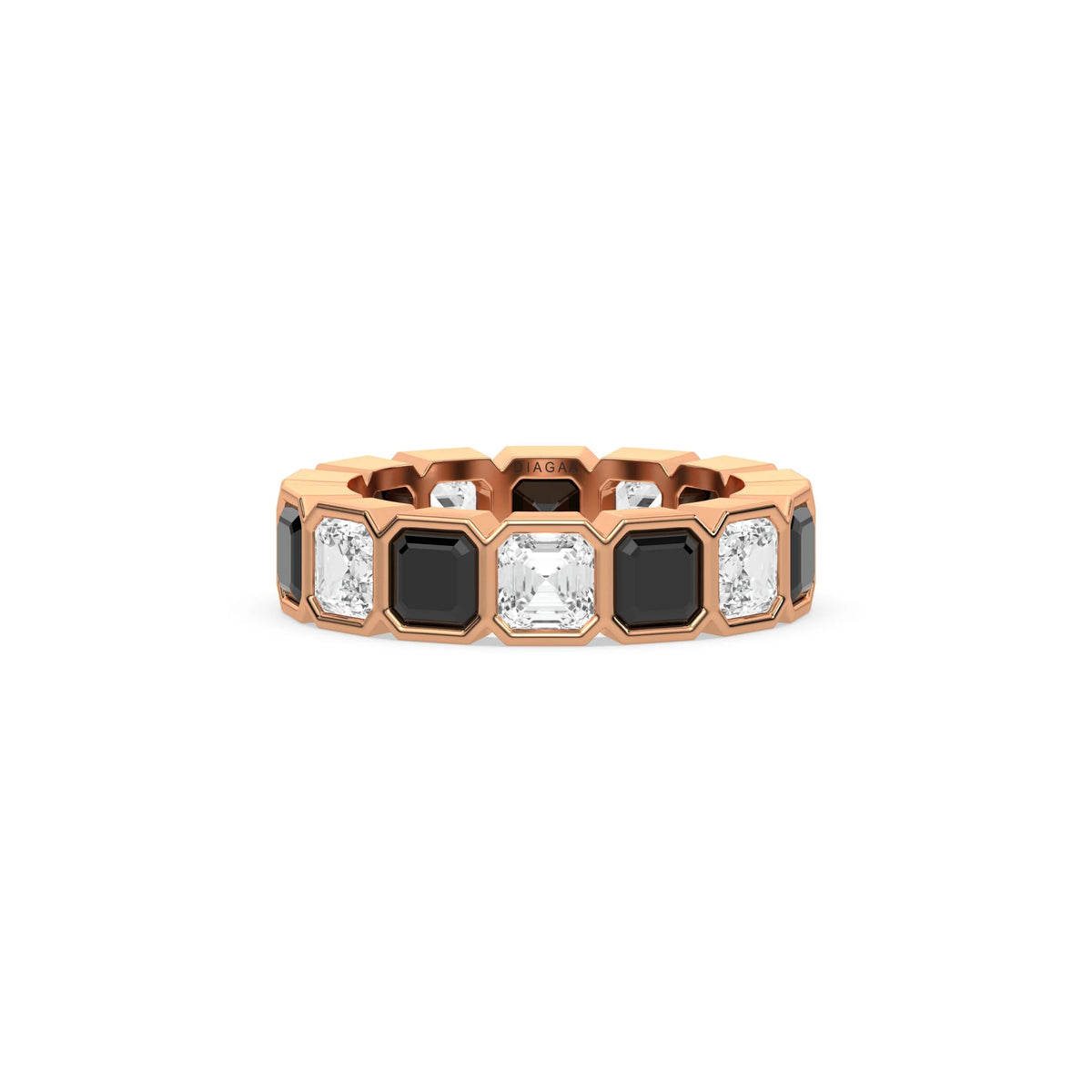 18K Rose Gold Asscher Black And White Diamond Eternity Ring