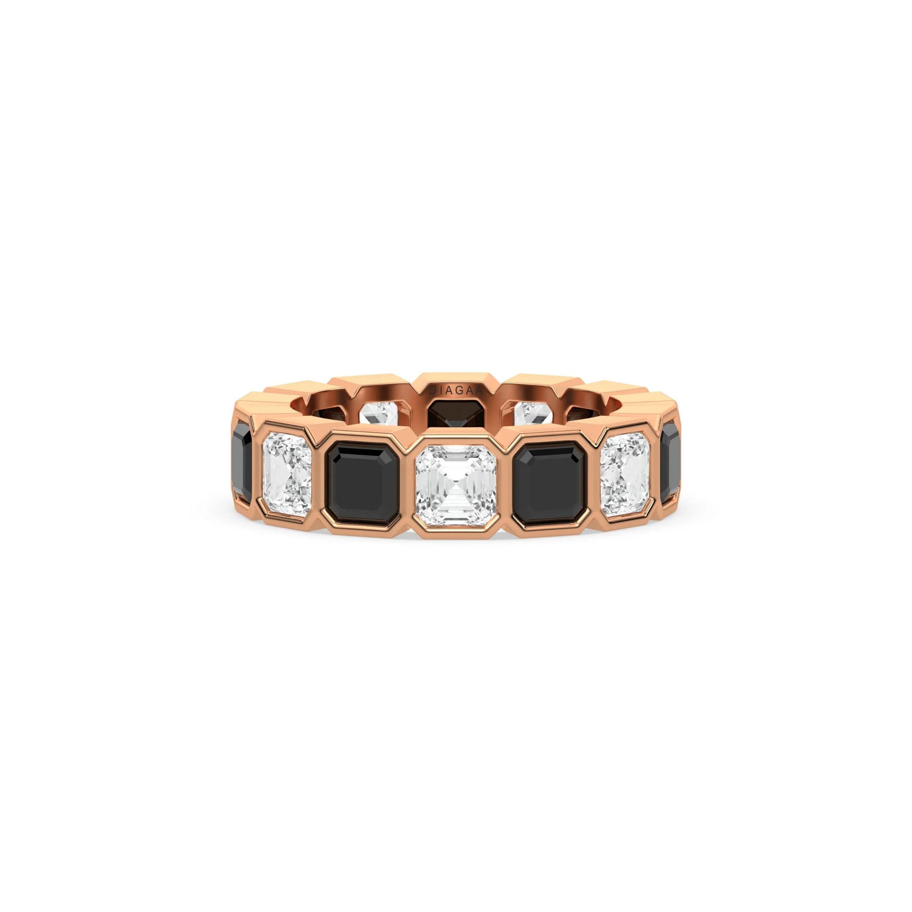 18K Rose Gold Asscher Black And White Diamond Eternity Ring