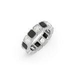 14K White Gold Asscher Black And White Diamond Eternity Ring