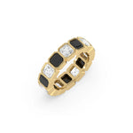 14K Yellow Gold Asscher Black And White Diamond Eternity Ring