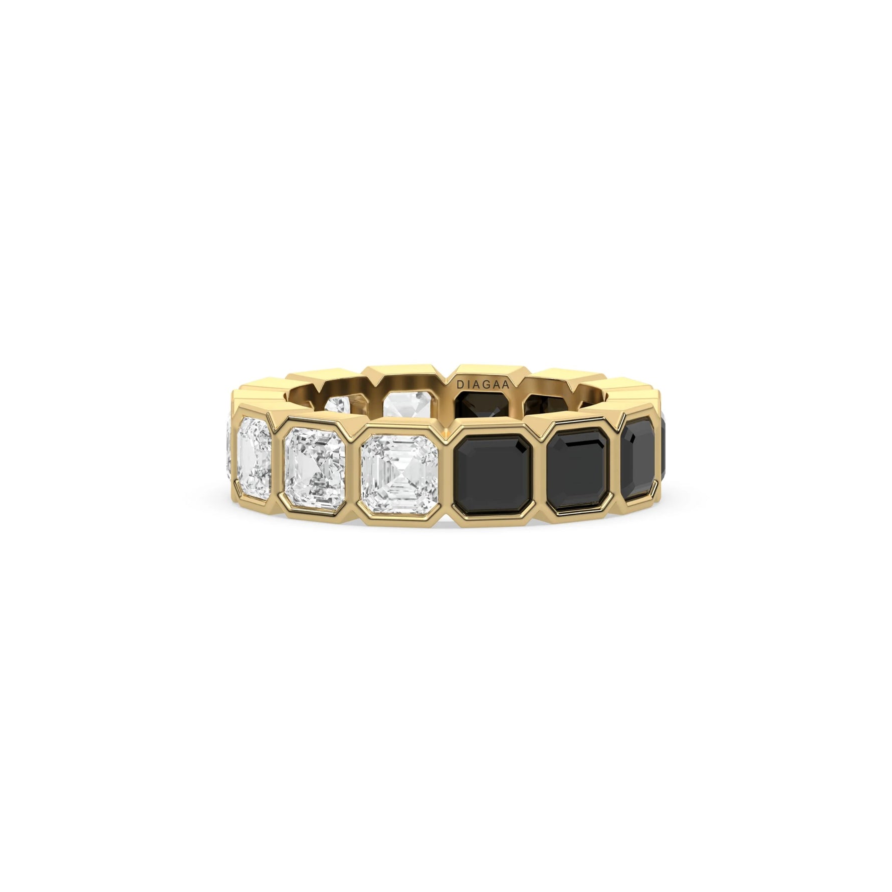 18K Yellow Gold Asscher Black And White Diamond Eternity Ring