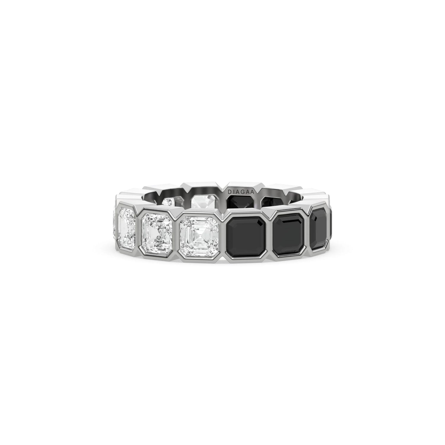 18K White Gold Asscher Black And White Diamond Eternity Ring