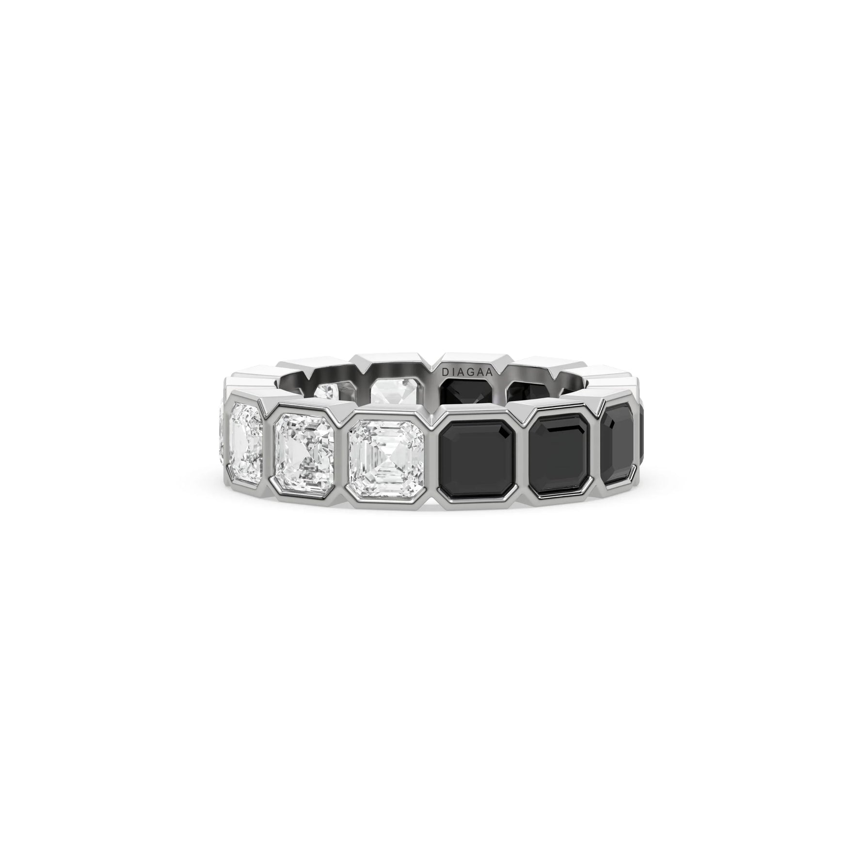 18K White Gold Asscher Black And White Diamond Eternity Ring