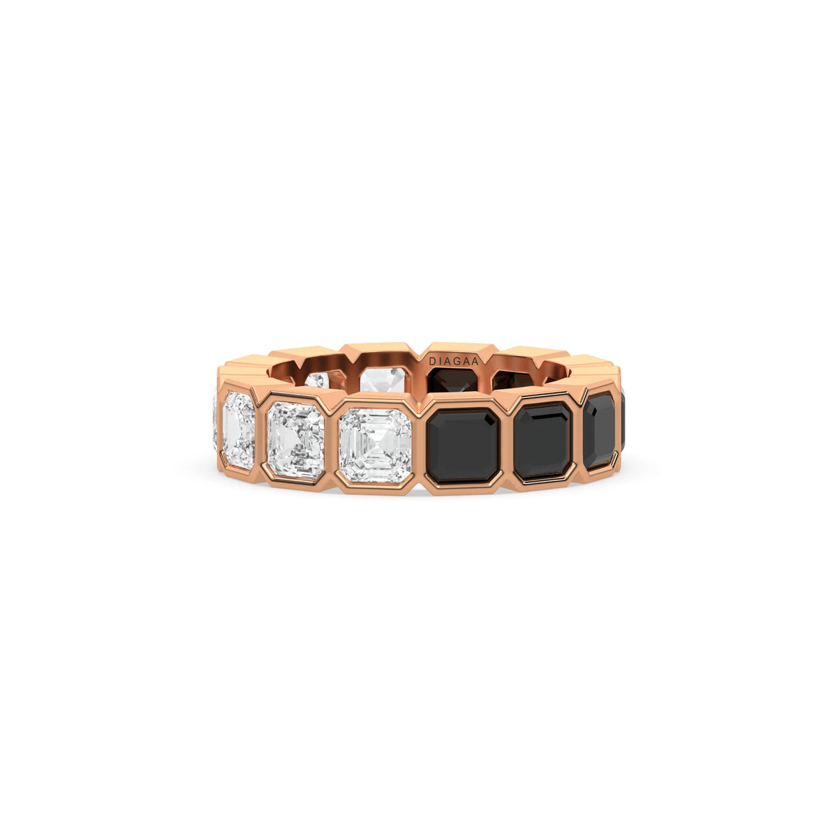 18K Rose Gold Asscher Black And White Diamond Eternity Ring