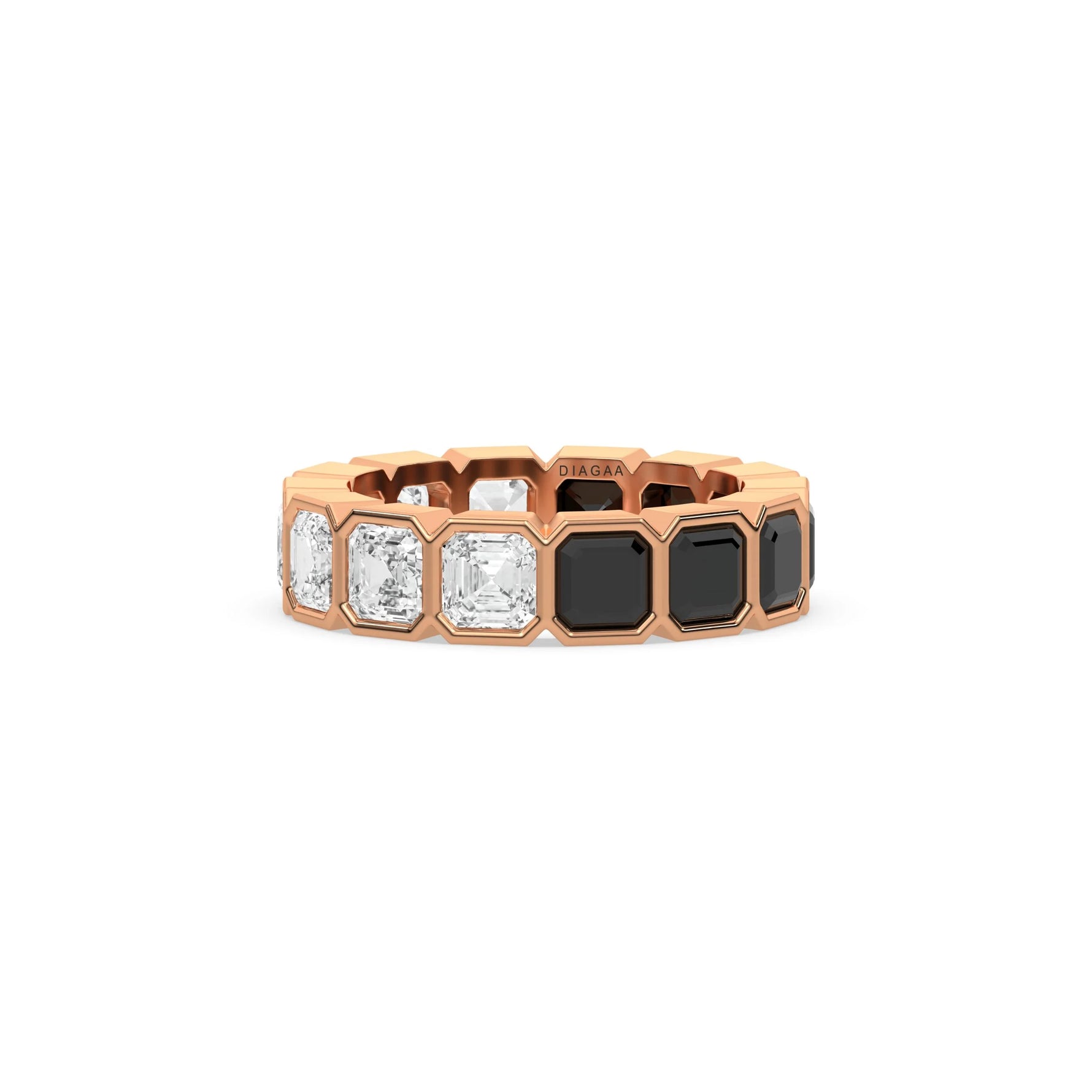 18K Rose Gold Asscher Black And White Diamond Eternity Ring