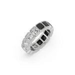 14K White Gold Asscher Black And White Diamond Eternity Ring