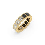 14K Yellow Gold Asscher Black And White Diamond Eternity Ring