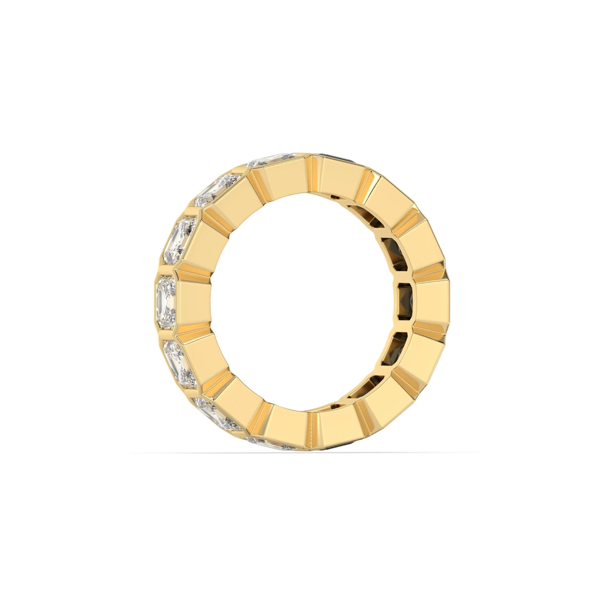 10K Yellow Gold Asscher Black And White Diamond Eternity Ring
