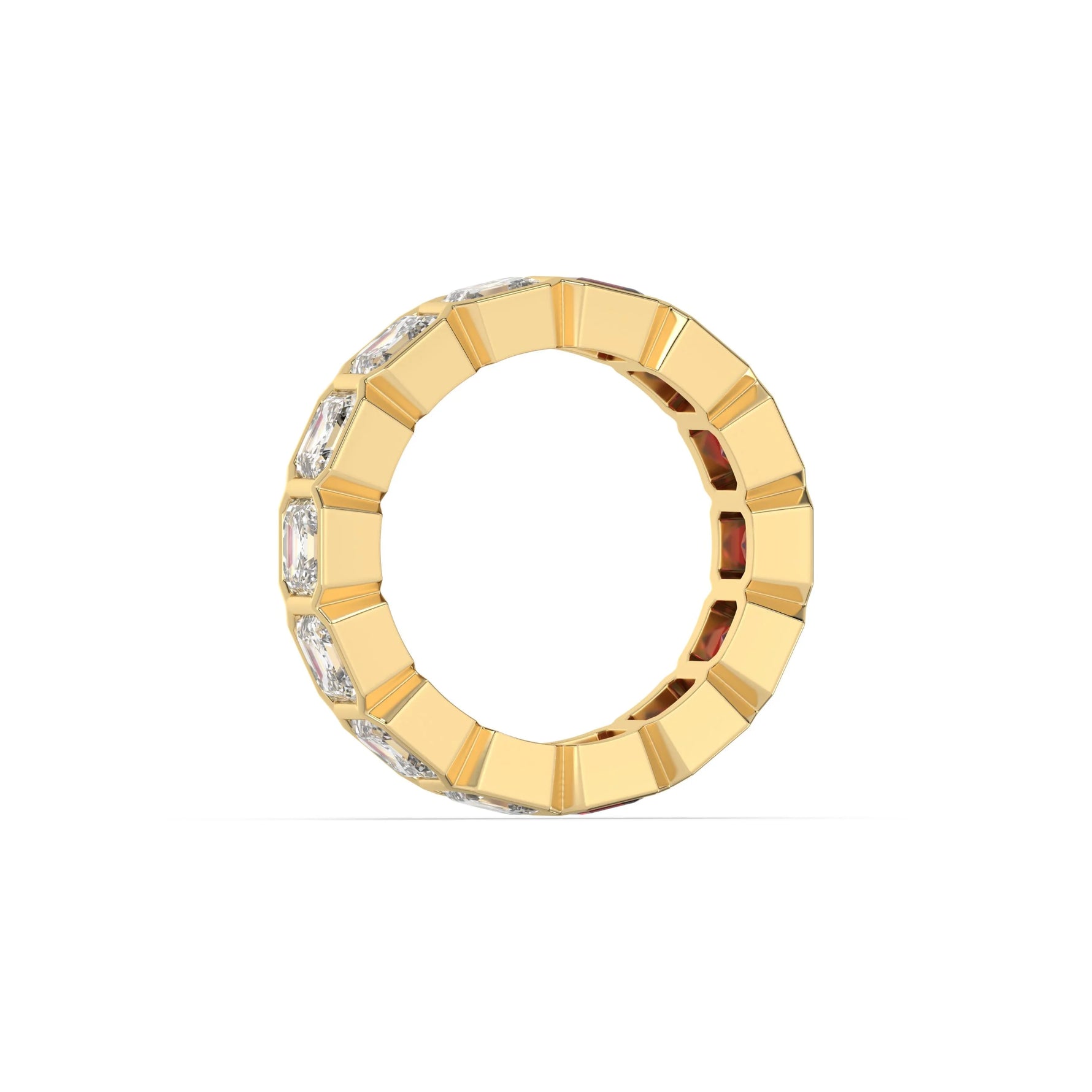 10K Gold Asscher Ruby Gemstone and White Diamond Eternity Ring