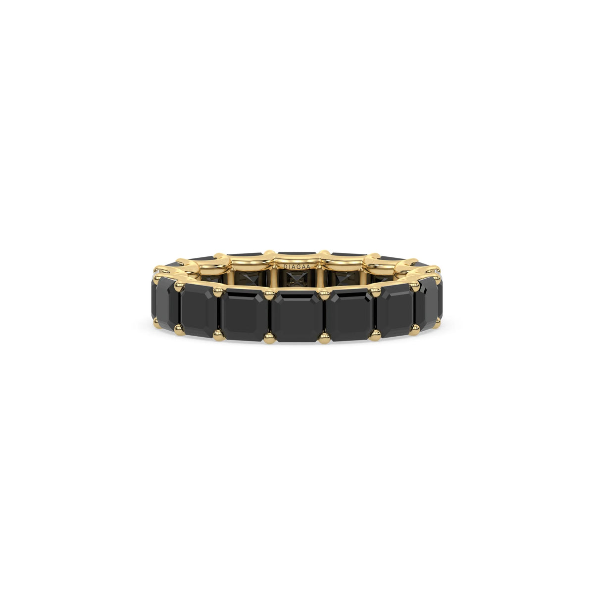 18K Yellow Gold Asscher Natural Black Diamond Eternity Ring