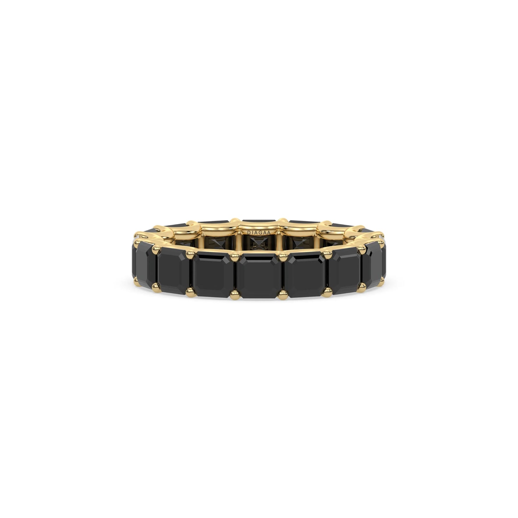 18K Yellow Gold Asscher Natural Black Diamond Eternity Ring