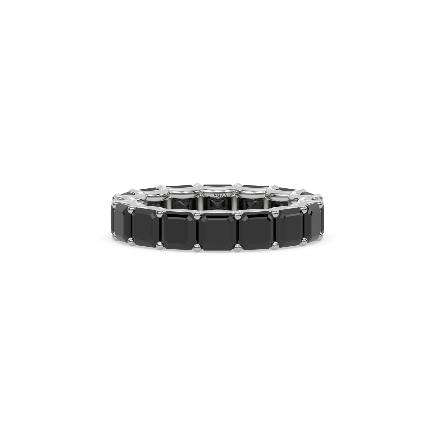 18K White Gold Asscher Natural Black Diamond Eternity Ring