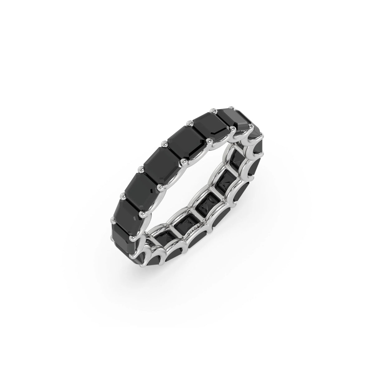 14K White Gold Asscher Natural Black Diamond Eternity Ring