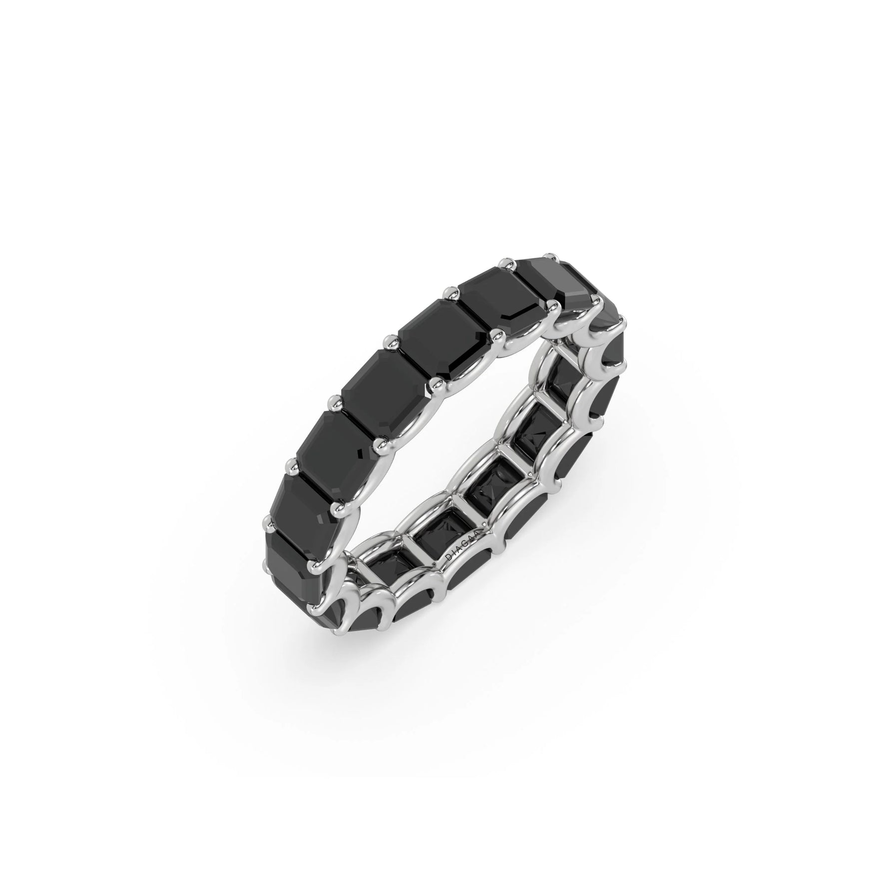 14K White Gold Asscher Natural Black Diamond Eternity Ring